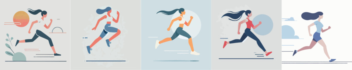 Fototapeta premium vector set of women running