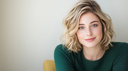 Serene Blonde Woman in Soft Light Minimalist Setting