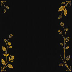 Obraz premium Gold botanical border on a dark background. Oil paint. Pattern for covers, birthday cards, invitations, business cards.