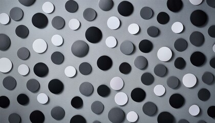 シンプルでありながら洗練された、ライトグレー背景にグレーとホワイトの水玉模様
