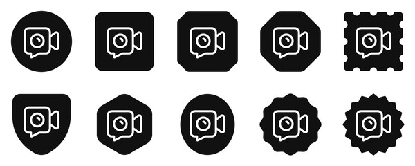 Vector video call, video camera icon. Black, white background. Perfect for app and web interfaces, infographics, presentations, marketing, etc.