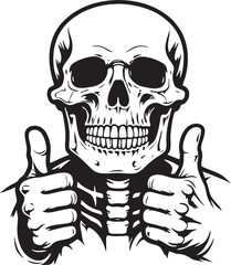 Skeleton doing both hands thumbs-up in smiling face creative Tattoo Black Style Gym Logo Vector for T-shirts and Wall Decor Workout Athletic Muscle Fitness Beast Barbell Bodybuilding Healthy Wall Stic
