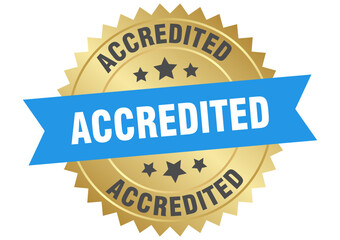 Obraz premium accredited. accredited round blue and gold label isolated on transparent background