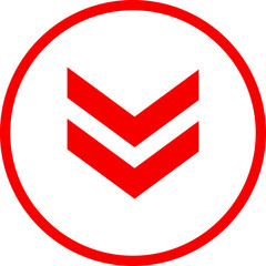 Icon red arrow direction down on a white background vector illustration.