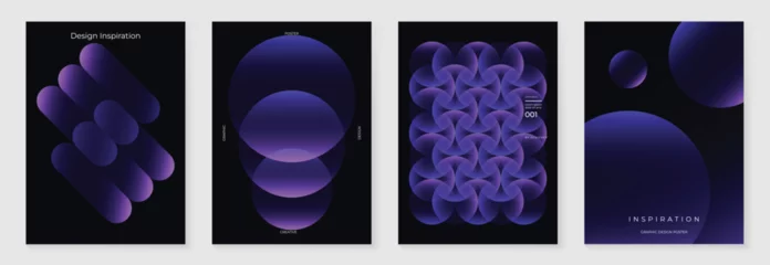 Modern gradient poster background vector set. Minimalist cover template with vibrant perspective geometric prism shapes in motion. Ideal design for social media, cover, banner, flyer.