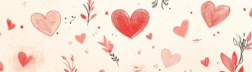 A creative background featuring hand-drawn hearts and delicate floral designs.