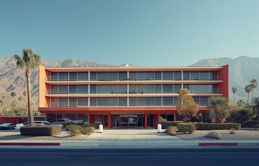 Obraz premium modern office building with sky, house on the hill, house in the garden, house in the park, A large office building in Palm Springs