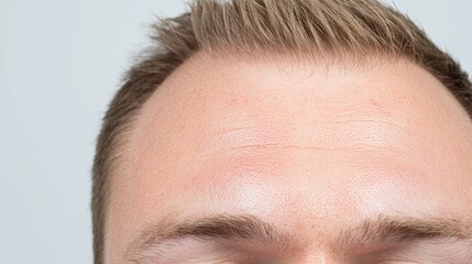 Fototapeta premium Close-up man's forehead, light skin, studio background, skincare ad