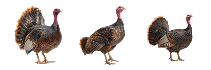 Turkey bird set isolated on transparent background. PNG. Generated AI