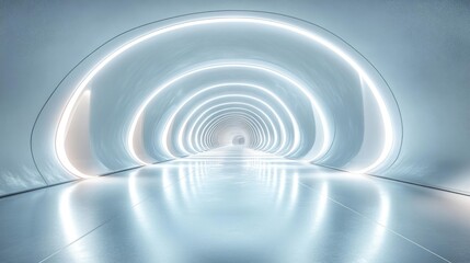 Obraz premium Futuristic White Tunnel. Generative AI