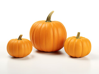 Obraz premium Three Orange Pumpkins on White Background