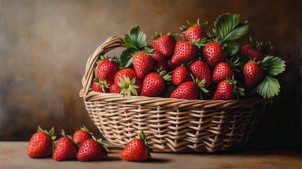 Basket, ripe strawberries. Generative AI