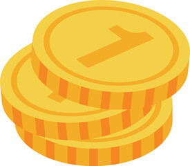 Number one is written on three gold coins stacked together, representing success, wealth, and achievement