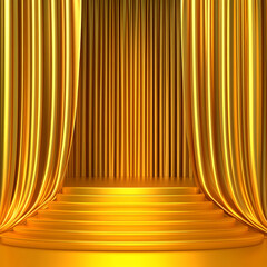 Golden Stage with Dramatic Spotlights and Elegant Curtains, Creating a Luxurious Performance Setting for Award Ceremonies, Theater Shows, and Grand Event Presentations