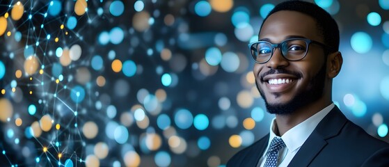 Smiling Black Businessman AI Portrait Bokeh Background