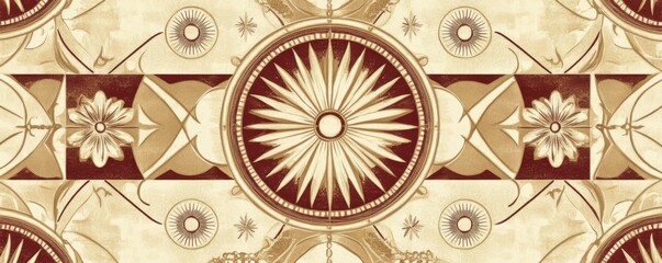 Elegant Vintage Inspired Beige and Maroon Decorative Tile Pattern