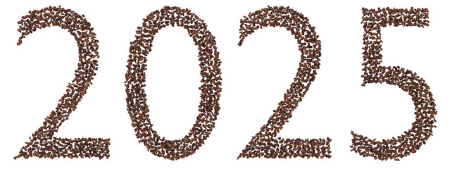 2025 Coffee Beans 3D Render Text - Transparent Background