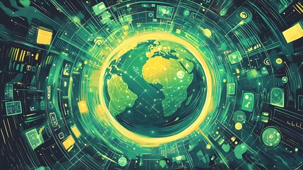 Global network, data flows, digital world