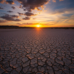 Obraz premium Sunset over Cracked Earth Desert Landscape