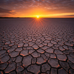 Cracked Earth Sunset Landscape Dramatic Dry Land Photography