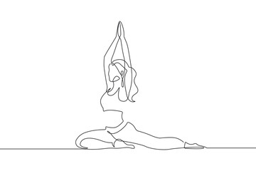 Woman Yoga Pose Line Art Drawing. Female Yoga Relax Sketch Linear Drawing. Abstract Minimal Female Meditation Silhouette Vector Illustration. Sport Trendy Contour Drawing