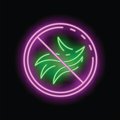 Neon sign depicting a banana with a cross through it, symbolizing food waste reduction