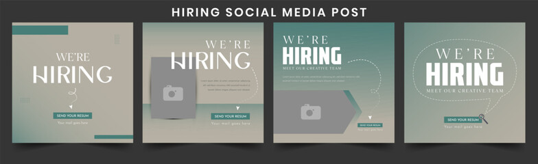 Clean & minimalistic We're Hiring"social media post banner. Bold text, simple layout. Seeking creative minds for innovative work. Perfect for job hiring promotions with a modern, professional look.