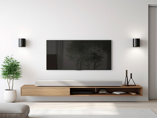 Modern Minimalist Living Room with Flat Screen TV and Wood Media Console
