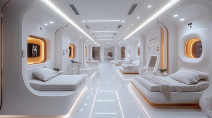 Obraz premium Futuristic Hospital Ward Design With Modern Beds
