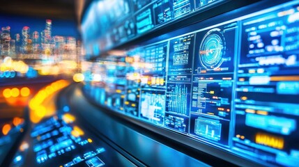 Fototapeta premium Futuristic Cityscape Control Center: A Glimpse into Advanced Technology