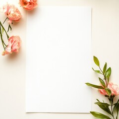 Creative space with empty paper and delicate flowers, perfect for crafting messages and designs across various occasions. Generative AI