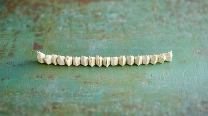 Elegant Row of Origami Paper Boats on Rustic Green Background