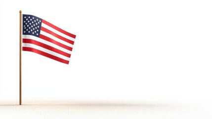 American Flag on White Background with Sand