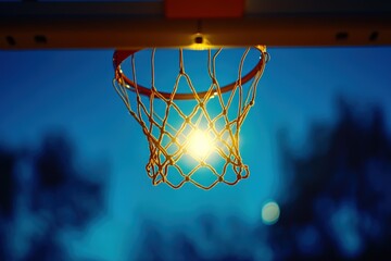 Basketball Hoop at Dusk: Golden Hour Glow