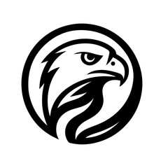 Black and white vector icon features an eagle head facing left, encircled with a double-lined border. 