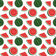 Seamless pattern with watermelons and slices. Vector illustration.