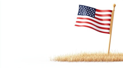 American Flag with Gold Glitter on White Background