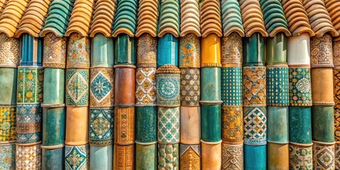Intricate Ceramic Cylinders and Roof Tiles Form a Striking Architectural Detail