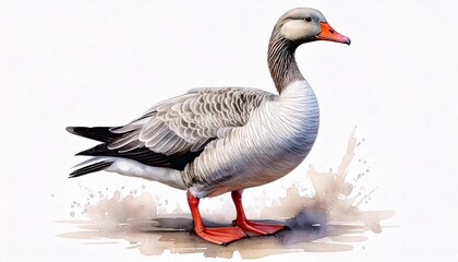Obraz premium Goose standing upright in watercolor with soft colors on a white background