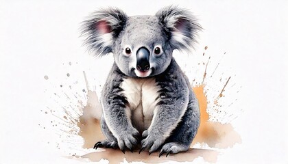 Fototapeta premium Koala standing on its paws in a whimsical watercolor style against a white backdrop