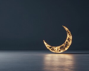 Modern Ramadan Elegance Illuminated Crescent Moon with Geometric Patterns on Sleek Concrete - Seasonal Decor and Digital Marketing for Cultural Celebrations and Luxury Event Design