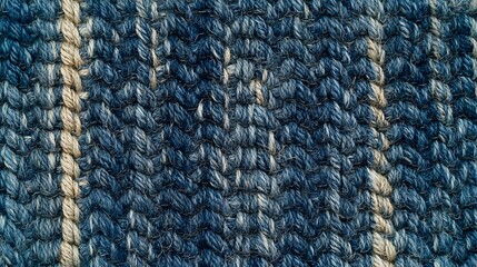 Fototapeta premium Detailed Close Up Blue and Beige Woven Textile Fabric Texture