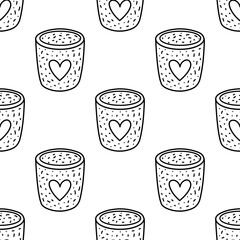 Outline seamless pattern with eco friendly reusable cup and heart design