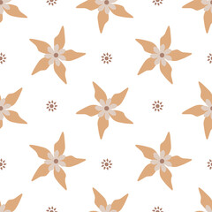 Seamless pattern with beige flowers on a white background