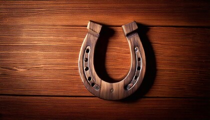 Horseshoe resting on wooden surface symbolizes good luck and prosperity in rustic settings