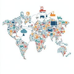Obraz premium Detailed Illustration of a Global Map Highlighting Various Aspects of Urban Infrastructure and Transportation Networks