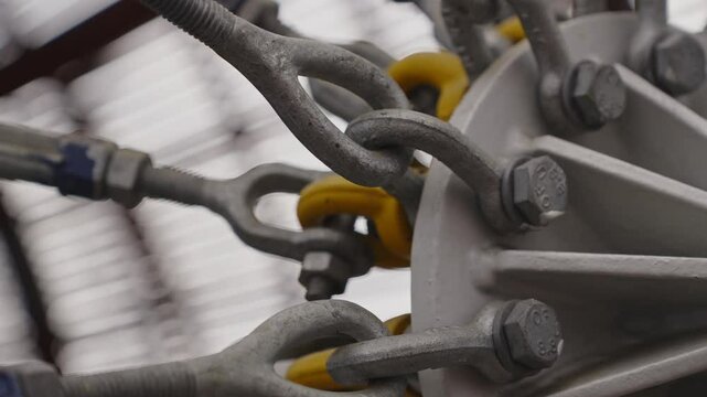 Close- up of anchor adjuster tension cable support DOX centre airship interior