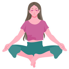 ヨガのあぐら座のポーズで瞑想する女性のベクターイラストレーション