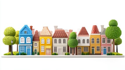 Colorful Low Poly Houses Row in Digital Illustration