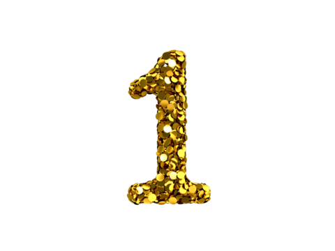 3d golden number 1 isolated without glitter background